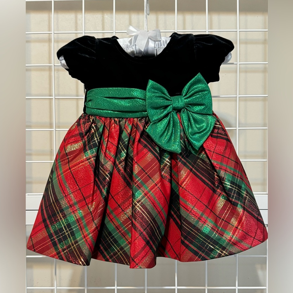 Bonnie Baby Black and Green Plaid Formal Dress